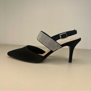 NINA Tenille Glitter Slingback Heels Size 8 M Black Satin Holiday Party Shoe